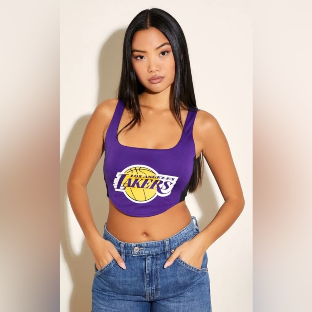 Forever 21 LA Lakers Cropped Tank Top Purple Gold NBA